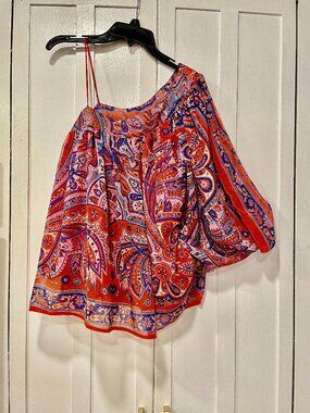 ANGIE LIned Off the Shoulder Paisley Print Top Size M